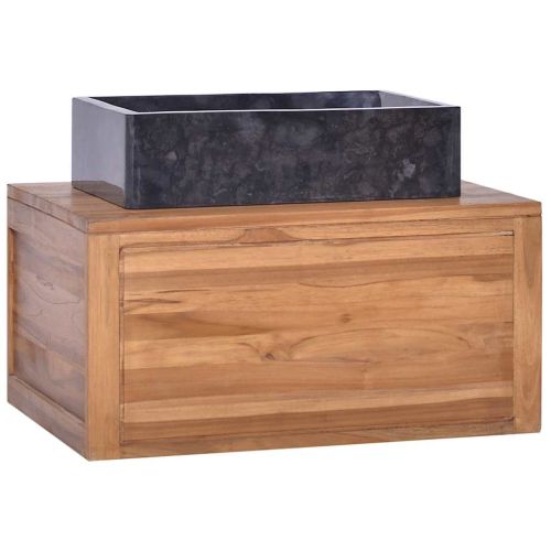 Шкаф за баня за стенен монтаж, 60x45x30 cм, тиково дърво масив