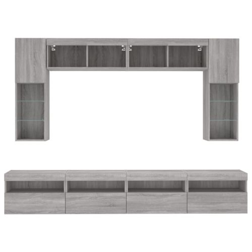 Комплект ТВ стенни шкафове, 8 части, с LED светлини, сив сонома
