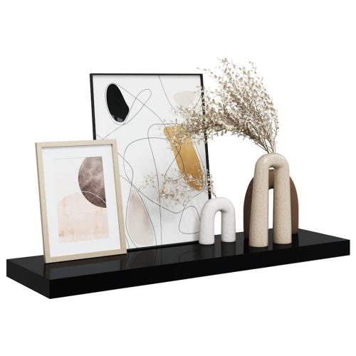 Окачен стенен рафт, черен гланц, 80x23,5x3,8 см, МДФ