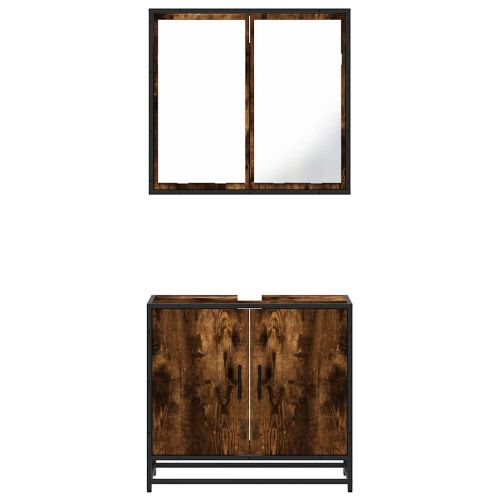 Комплект мебели за баня от 2 части, опушен дъб, инженерно дърво