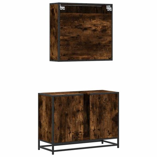 Комплект мебели за баня от 2 части, опушен дъб, инженерно дърво