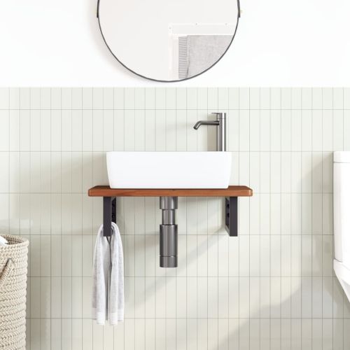 Стенен рафт за мивка, стомана и масивно дърво дъб