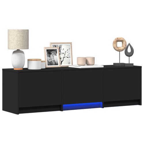 TV шкаф с LED Черен 140 x 34 x 40 см Инженерен дървен материал