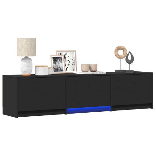 TV шкаф с LED Черен 165 x 34 x 40 см Инженерен дървен материал