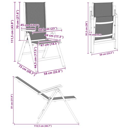 Лежанки за градина 2 pcs Черен 58 x 73 x 111,5 см Textilene