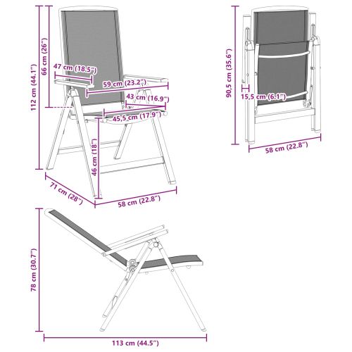 Лежанки за градина 2 pcs Черно 58 x 71 x 112 см Textilene