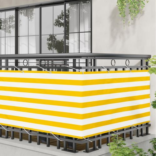 Балконен екран Жълт и бял 75 x 200 cm PU покрит оксфорд алу