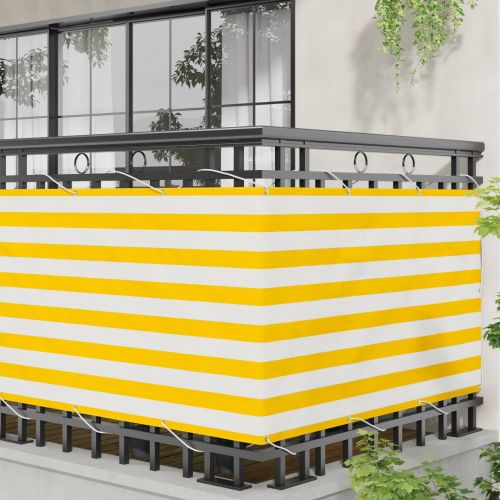 Балконен екран Жълт и бял 100 x 600 cm Оксфордска тъкан