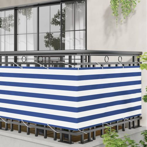 Балконен екран Синьо и бяло 75 x 200 cm PU покрит оксфорд алу