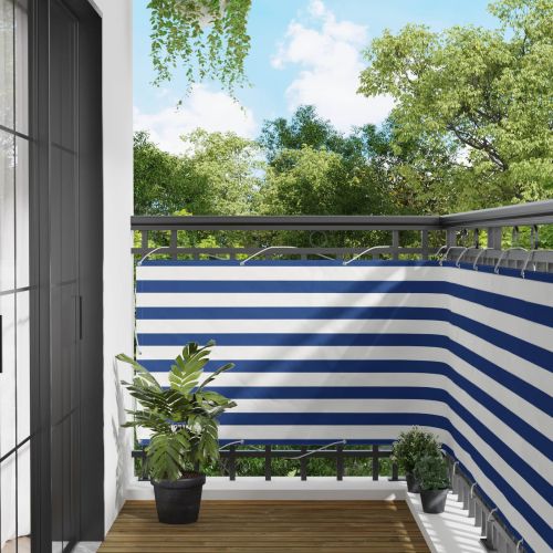 Балконен екран Синьо и бяло 90 x 200 cm PU покрит оксфорд алу