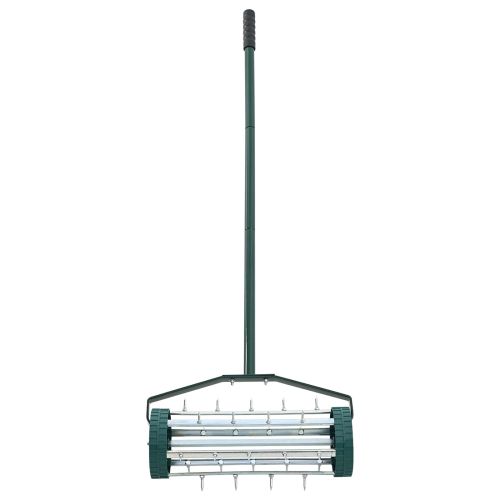 Валяк за трева с дръжка и клипси за аератор Зелен 127,5 x 44 см