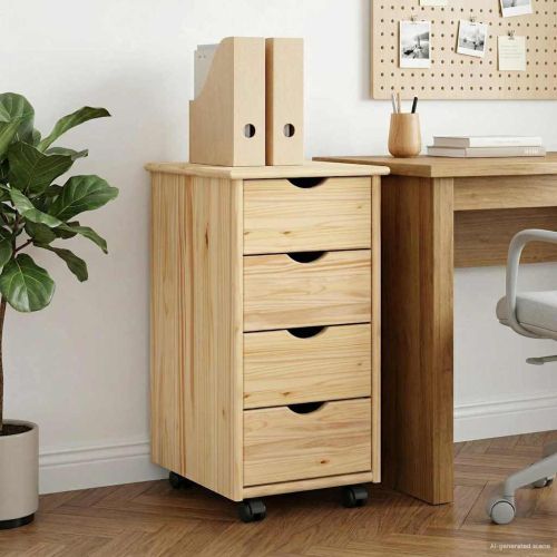 Плъзгащ кабинет с колело Кафяво 65,5 x 34 x 39 см Солиден бор