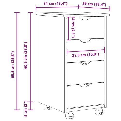 Плъзгащ кабинет с колело Кафяво 65,5 x 34 x 39 см Солиден бор