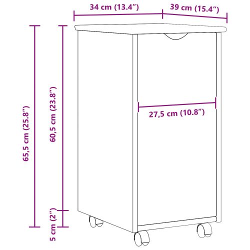 Плъзгащ кабинет с колело Кафяво 34 x 39 x 65,5 cm Солиден бор