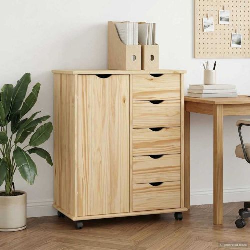 Плъзгащ кабинет с колело Кафяво 63,5 x 39 x 79 см Солиден бор