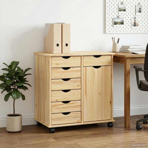 Плъзгащ кабинет с колело Кафяво 63,5 x 39 x 65,5 см Солиден бор