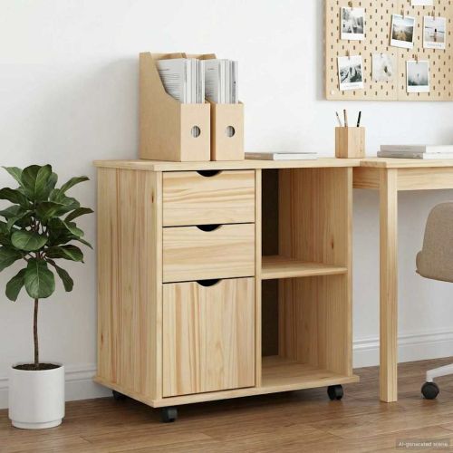 Плъзгащ кабинет с колело Кафяво 63,5 x 39 x 65,5 см Солиден бор