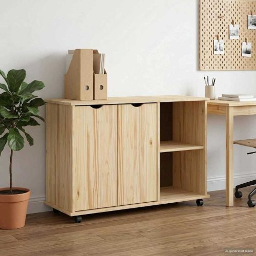 Плъзгащ кабинет с колело Кафяво 100 x 39 x 65,5 см Солиден бор