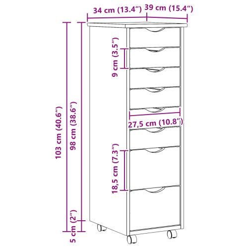 Ролков шкаф с чекмеджета с колело MOSS Ясна лакова покривка