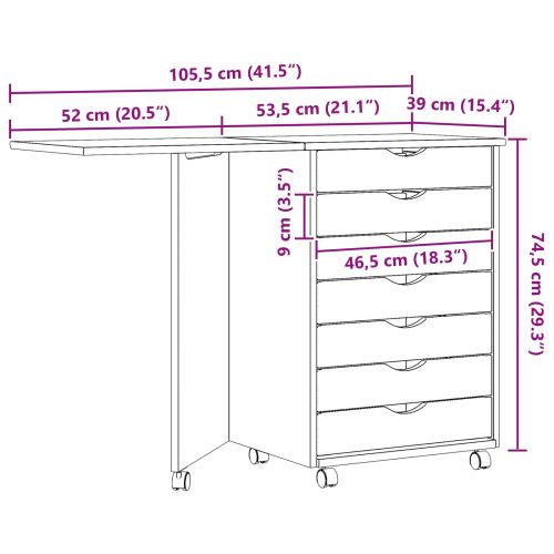 Ролково бюро с шкаф с колело MOSS Ясна лакова покривка