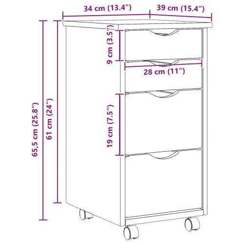 Ролково бюро с шкаф MOSS Ясна лакова покривка 34 x 39 x 65,5 cm