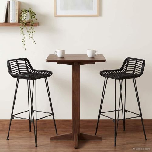 Бар стол 2 pcs Черен 44 x 46 x 91 см Ратан и стомана