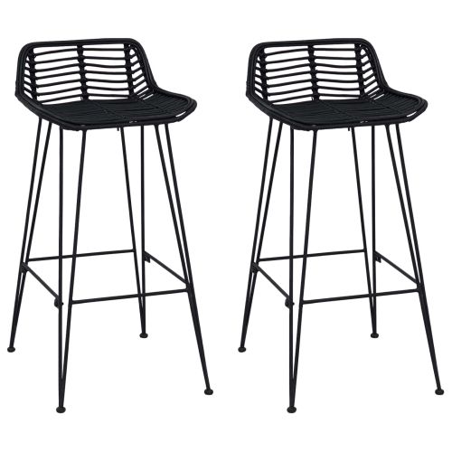 Бар стол 2 pcs Черен 44 x 46 x 91 см Ратан и стомана