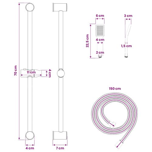 Комплект душ система Хром 70 cm Неръждаема стомана