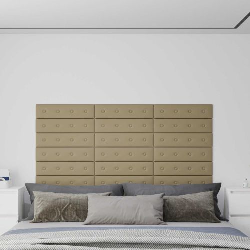 Стенно табло за легло 12 pcs Капучино 60 x 15 cm Изкуствена