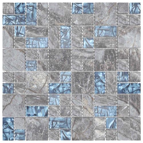 Мозайка плочка 22 pcs Сив и син 50 x 50 cm Стъкло