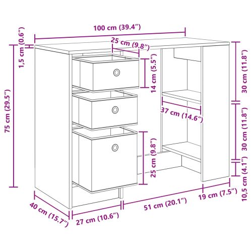 Бюро с чекмедже с рафт Бяло 100 x 40 x 75 cm Инженерно дърво