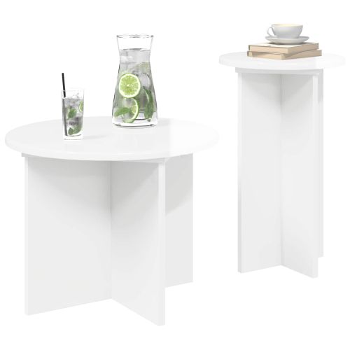 Комплект помощни маси 2 pcs Бял гланц Инженерна дървесина