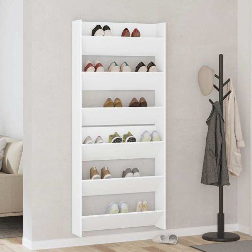 Стенни шкафове за обувки, 2 бр, бели, 80x18x90 см, ПДЧ