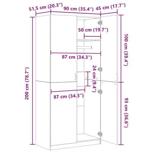 Гардероб, кафяв дъб, 90x52x200 см, инженерно дърво