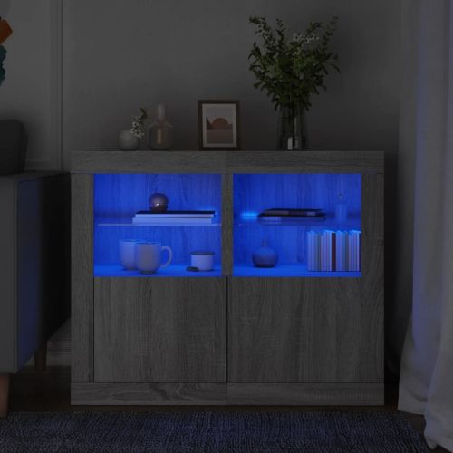 Странични шкафчета с LED, 2 бр, сив сонома, инженерно дърво