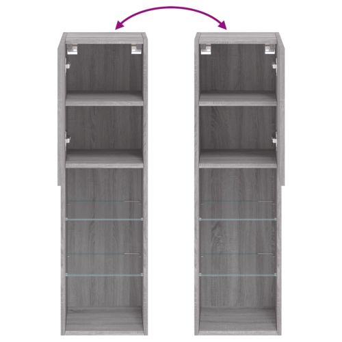 ТВ шкафове с LED осветление, 2 бр, сив сонома, 30,5x30x102 см