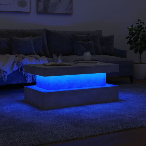 Маса за кафе с LED осветление, бетонно сива, 90x50x40 см