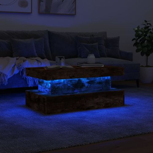 Маса за кафе с LED осветление, опушен дъб, 90x50x40 см
