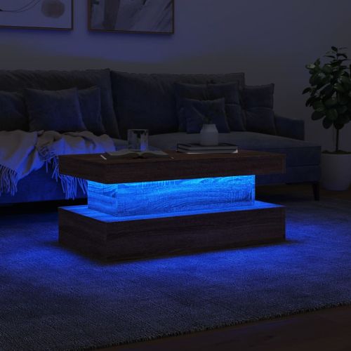 Маса за кафе с LED осветление, кафяв дъб, 90x50x40 см