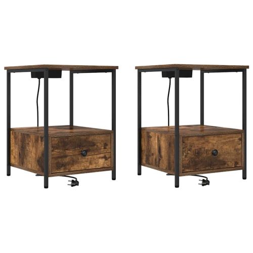 Нощен шкаф 2 pcs Димян дъб 42 x 41 x 56 см Инженерно дърво