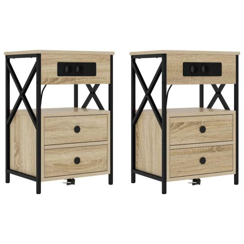 Нощен шкаф 2 pcs Сонома дъб 40 x 31 x 60 см Инженерно дърво