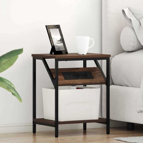 Нощен шкаф 2 pcs Кафяв дъб 38 x 30 x 48 см Инженерно дърво