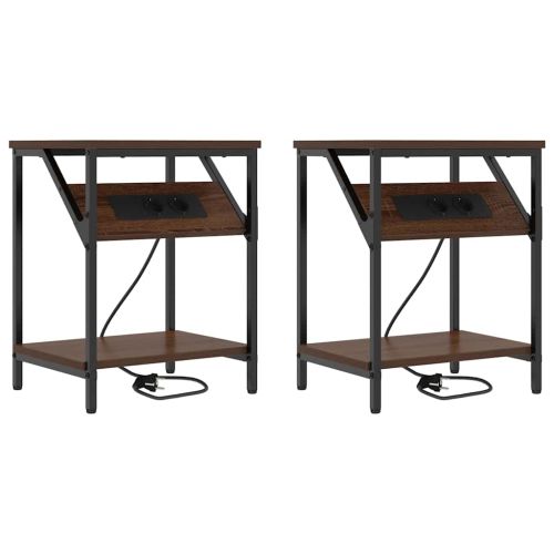 Нощен шкаф 2 pcs Кафяв дъб 38 x 30 x 48 см Инженерно дърво