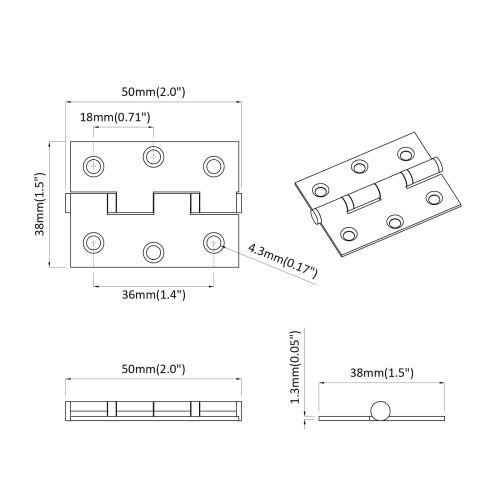 Панта 2 pcs Сребрист 50 x 38 x 1,3 мм Стомана