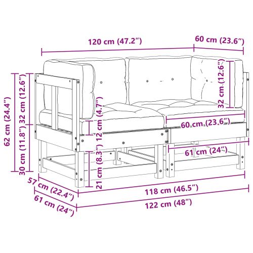 2 Брой Градинен ъглов диван Масивна боровина Восъчен Кафяв