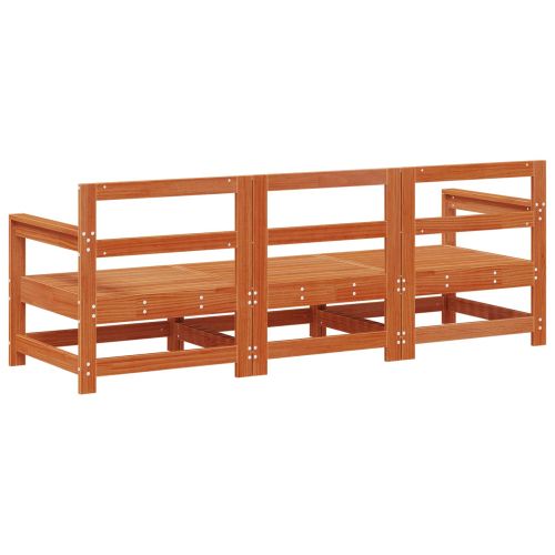 Секционен диван 3 Брой Восъчен Кафяв Масивна боровина