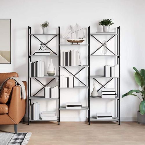 Рафт за книги Сив сонома 156 x 25 x 167 см Инженерно дърво