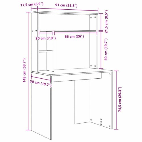 Бюро с рафт Сонома дъб 91 x 50 x 149 см Инженерно дърво