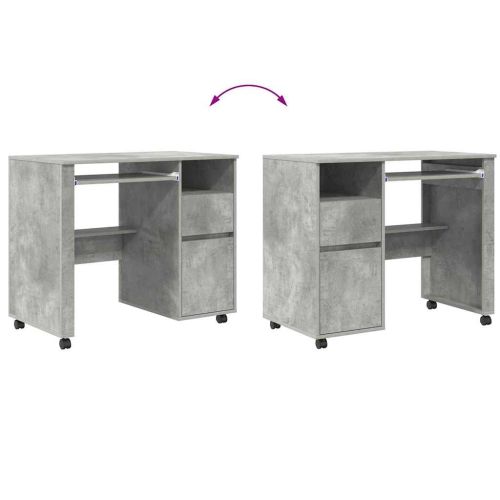 Бюро на колела Циментено сиво 91 x 50 x 77 см Инженерно дърво