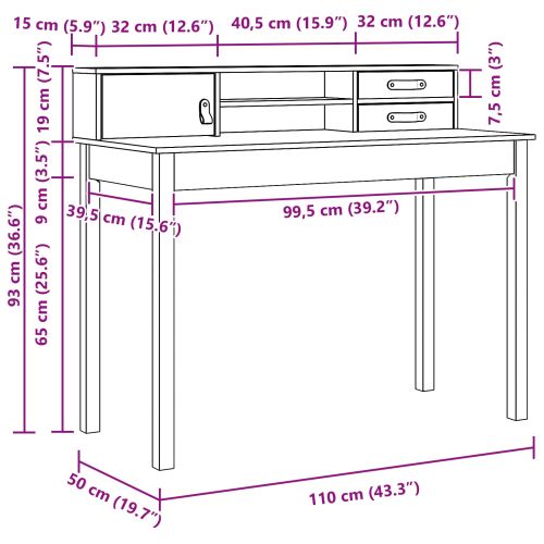 Бюро с чекмедже Кафяво с восъчно покритие 110 x 50 x 93 см
